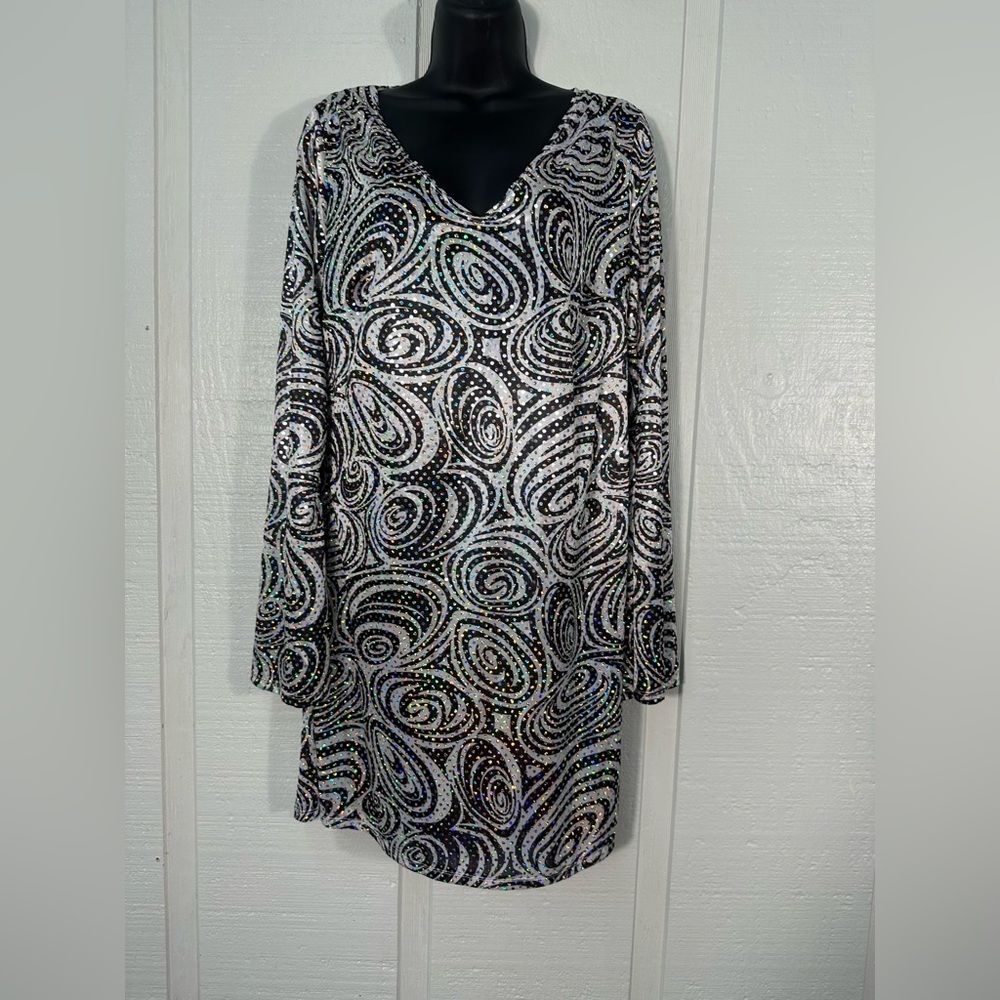 California Costume Collections Black and White Sequin Disco Dress Size Med. EUC